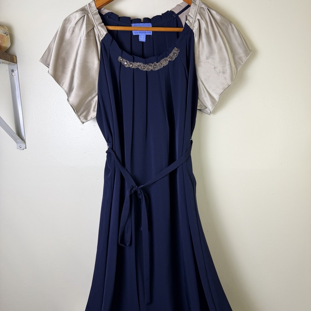 Simply Vera Wang Blue Chiffon Flutter Sleeve Dress Size 10 Scoop Neck Maxi